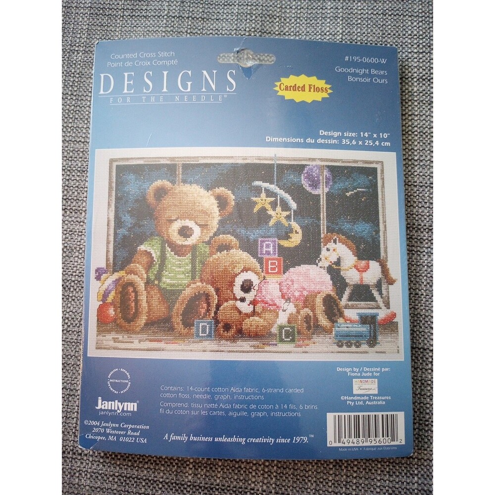 Janlynn Counted Cross Stitch Goodnight Bears #195-0060 New 2003